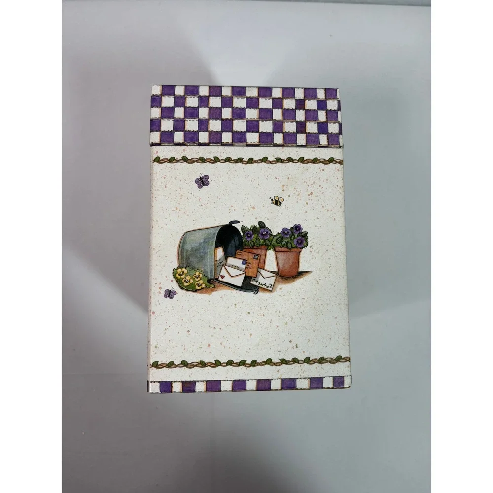 Joy Marie Greeting‎ Card Organizer Box Purple Checkered Cottagecore Angel Floral